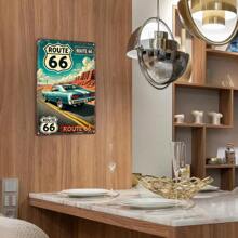 Classic Route 66 Adventure Vintage Car Metal Sign - Retro Wall Art For Bar, Cafe, Beach House, Or Backyard Decor, Perfect For Room Decor - Multicolor - View 4