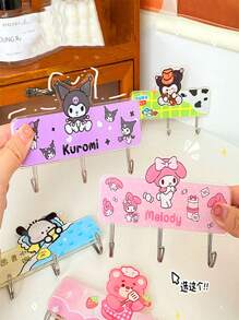 Sanrio 3-Hook Cute Cartoon Sticky Wall Hooks, Strong Damage-Free Hanger For Student Desk, Bathroom, Refrigerator, Dormitory