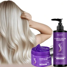 100ml 紫色洗发水和发膜套装，适合金发和灰发，去除黄色和锁色，注入椰子油，修复、保湿、去黄清洁滋养洗发水