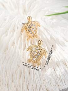 1 Pair Minimalist Sea Turtle Stud Earrings, Summer Ocean Beach Earrings, Professional Jewelry For Women - Gold - View 3
