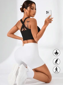 Yoga Basic 1pc Women's Removable Padded Seamless Sports Bra For Summer, With Lift Support - Black - View 1