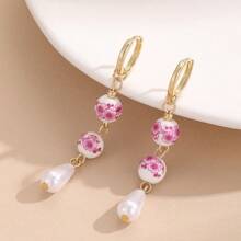 Vintage Neo-Chinese Style Ceramic Printed Earrings, Stainless Steel Imitation Ginger Jar Earrings Suitable For Women's Daily Wear