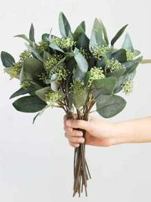 Set de 6/10/20 piezas de hojas y tallos de eucalipto artificiales mixtos, hojas de eucalipto ovaladas con semillas blancas, utilizados para arreglos florales, ramos de boda, decoración, decoración otoñal, decoración de mesa, decoración de jardín, decoración de habitación, regalo de San Valentín