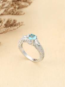1pc Popular Women's Fashion Elegant Personalized Blue Zirconia Stone Ring, Wedding Engagement Party Jewelry Gift