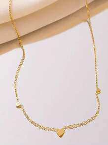 Conjunto de joyería de collar y pulsera con forma de corazón romántica, de acero de titanio en tono dorado, diseño único para mujer