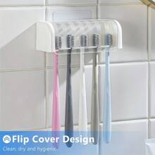 1 Pezzo Porta spazzolini da denti 5 slot con coperchio, portaspazzolini da parete adesivo, accessori da bagno in plastica, adatto per dormitori e docce, può contenere 5 spazzolini, senza elettricità richiesta, accessorio perfetto per il bagno