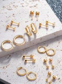 20 件女士小金环耳钉，18K 镀金微型不锈钢耳环套装，适合多种耳洞 - 20件套裝 - 查看 2