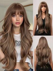 28英寸波浪蝴蝶发型假发，带刘海，女士合成纤维假发，适合日常佩戴和派对。