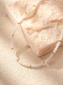 1 件女士玻璃水晶和金珠颈链，黑白简约精致串珠项链，适合青少年女孩学院风珠宝 - 黑色 - 查看 6