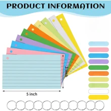 200/400 piezas Tarjetas de índice de 3x5 pulgadas de colores con anillo, tarjetas flash rayadas perforadas, tarjetas de índice rayadas, tarjetas de notas para estudiar, aprender, escuela, universidad, memoria, útiles escolares, de vuelta a clases