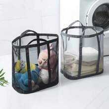 1pc Large Capacity Nylon Mesh Laundry Basket With Sturdy Handles - Breathable, Collapsible Dirty Clothes Storage Box For Bedroom, Bathroom, Dormitory - Classic Black Rectangular Basket, Laundry Hamper