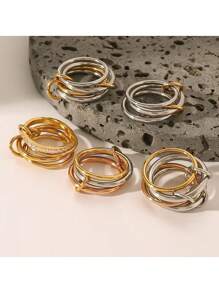 1 Set 18K Gold Plated Stainless Steel Stackable Plain Band Rings, Personalized Rings For Women, Party Favor, Ins Style, Women Jewelry, Halloween, Christmas, Delicate Gift - Multicolor - View 4