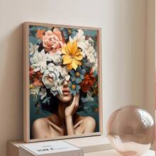 1pc, Canvas Hanging Painting, Framed Decorative Painting, Poster, Wall Art, Floral Canvas Wall Art Print, Modern Abstract Floral Oil Painting Feminine Poster For Home Decor, Spring Home Decorations Gifts Birthday Graduation