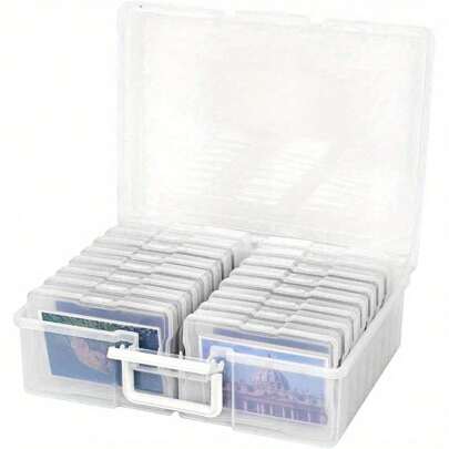 Photo Storage Box 4" X 6" - 16 Inner Craft Storage Photo Cases Clear Plastic Organizer For Pictures Crafts And Seeds