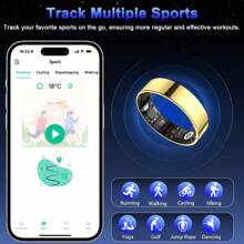 Smart Ring Health Tracker, Bluetooth Connection Vital Health Ring For Women Men, IP68 Waterproof Fitness Ring With Gesture Control, Tracks Heart Rate/Blood Pressure/SpO2/Sleep/Steps/Sports Activities - 金色 - 查看 6