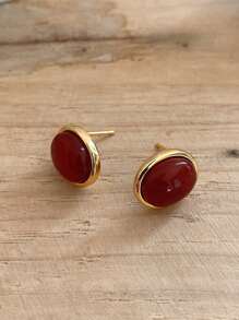 Stylever 1pair S925 Sterling Silver Premium Wrap Oval Stud Earrings For Women Ladies Jewellery Party Gift Fine Jewelry - Gold - View 1