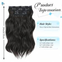Clip In Hair Extensions, 14inch Short Wavy Curly Clip In Hair Extensions For Women 4Pcs Synthetic Beach Wavy Hair Extensions Invisible Lace Weft Hairpiece For Women - 棕色 黑色 - 查看 2