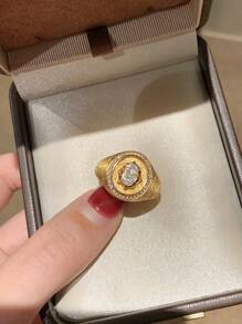 1 pièce Bague antique brossée avec strass œuf de pigeon exquis