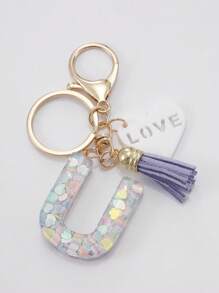 1 件创意 26 个字母钥匙扣，儿童背包配件，蝴蝶字母吊坠钥匙扣，适合女孩