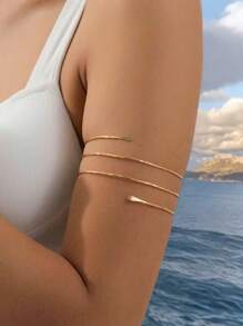 1 pieza Pulsera minimalista de metal multicapa y lineal para mujeres