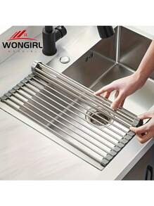 Stainless Steel Roll-Up Dish Drying Rack - Collapsible, Space-Saving, Over Sink, Rust-Resistant, Easy Clean, Kitchen Sink Organizer Rack, Dish Drainer Kitchen Items Kitchen Accessories Kitchen Tools