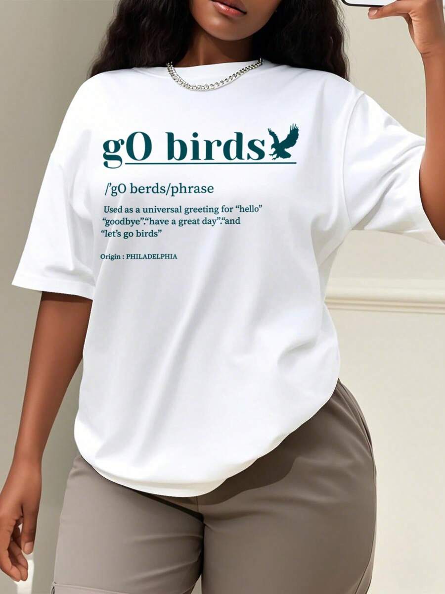 Oversized Style For Women, Go Birds Philly Eagles Lix T-Shirt, Oversize Type Shirt For Women, Perfect For Holiday Parties Or Gift Giving, Soft And Comfortable - White - View 1