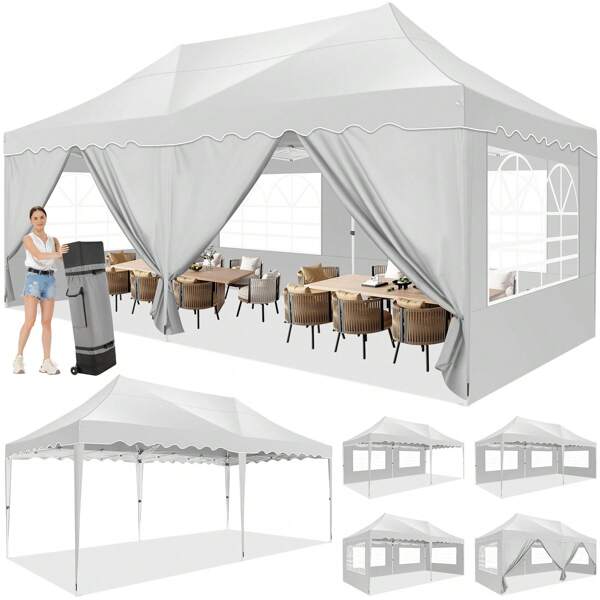 CAROMA Carpas cenadores 3x6 Carpa para fiestas estable e impermeable plegable, carpa plegable con 6 paredes laterales, bolsa enrollable y 4 bolsas de, fácil montaje para bodas, negocios, fiestas, protección UV50+, color negro