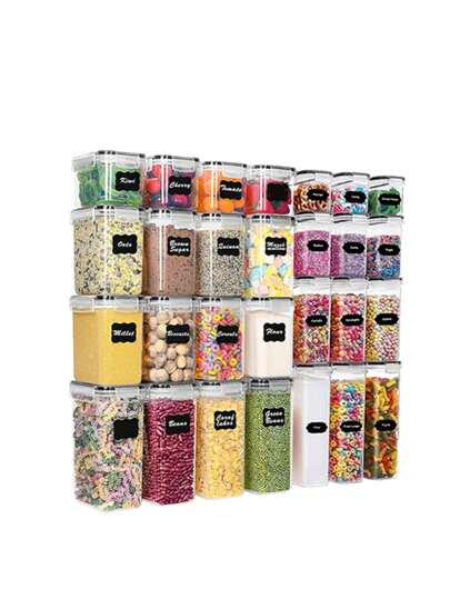 12/24/30/48pcskitchen gadgets  ,non-airtight food storage containers with labels and markings - pasta, flour, sugar and grains stay fresh longer,storage,gifts for women,christmas stuff ,local warehouse