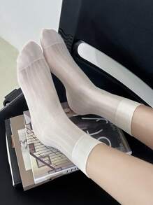 1/3/6双薄款女士中长袜。透气袜子。透明长筒袜。纯色女士袜子，秋季 - 彩色 - 查看 1