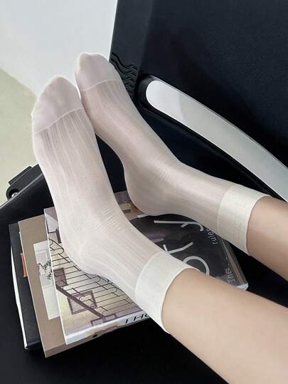 1/3/6双薄款女士中长袜。透气袜子。透明长筒袜。纯色女士袜子，秋季