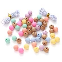 19pcs/Box 12mm Silicone Beads And Wooden Beads DIY Loose Bead Set With Elastic Cord, For Making Bracelet, Necklace, And Various Decorative Pendant - Multicolor - View 6