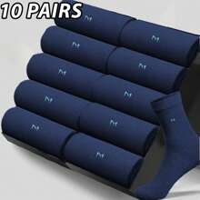 10 Pairs Men's Business Casual Socks For Spring & Summer, Antibacterial Polyester Blend (97% Polyester, 3% Spandex), Breathable, Moisture-Wicking, Odor-Resistant, Mid-Calf Socks With Letter Pattern - Machine Washable, Random Color Dispatch, Fall - Multicolor - View 6