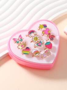 36pcs/12pcs Heart-Shaped Zinc Alloy Cartoon Rings In Gift Box, Adjustable Design Fits Most, Mix & Match Styles, Unique Gift For Friends, Kids, Birthday, Holiday