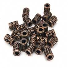 24 件/批 古董银质维京符文珠套装 合金管珠 古董青铜手链 金属管隔珠 散珠 适用于制作珠宝 发辫 辫子 珠子 胡须珠