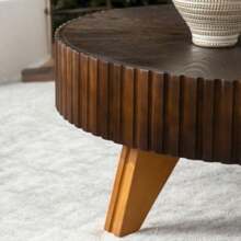 35.4" Round Retro Style Coffee Table - Ideal For Coffee Time, Home Decor & Living Room. Sturdy Construction, Rustic Brown Finish, Perfect For Adding A Touch Of Elegance To Any Indoor Space, Suitable For Relaxing Evenings And Entertaining Guests
