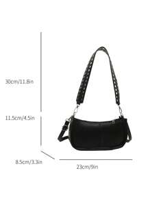 1pc Fashionable Vintage Rectangular Handbag, Ladies' Rivet Decor Underarm Bag, Classic Zipper Shoulder Bag - Black - View 7