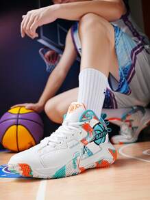 2025春季新款轻便厚底加大码女式篮球鞋，户外休闲运动鞋，耐穿跑步鞋，柔软舒适徒步鞋，减震回弹，随机不对称图案休闲鞋 - 白月橘 - 查看 7