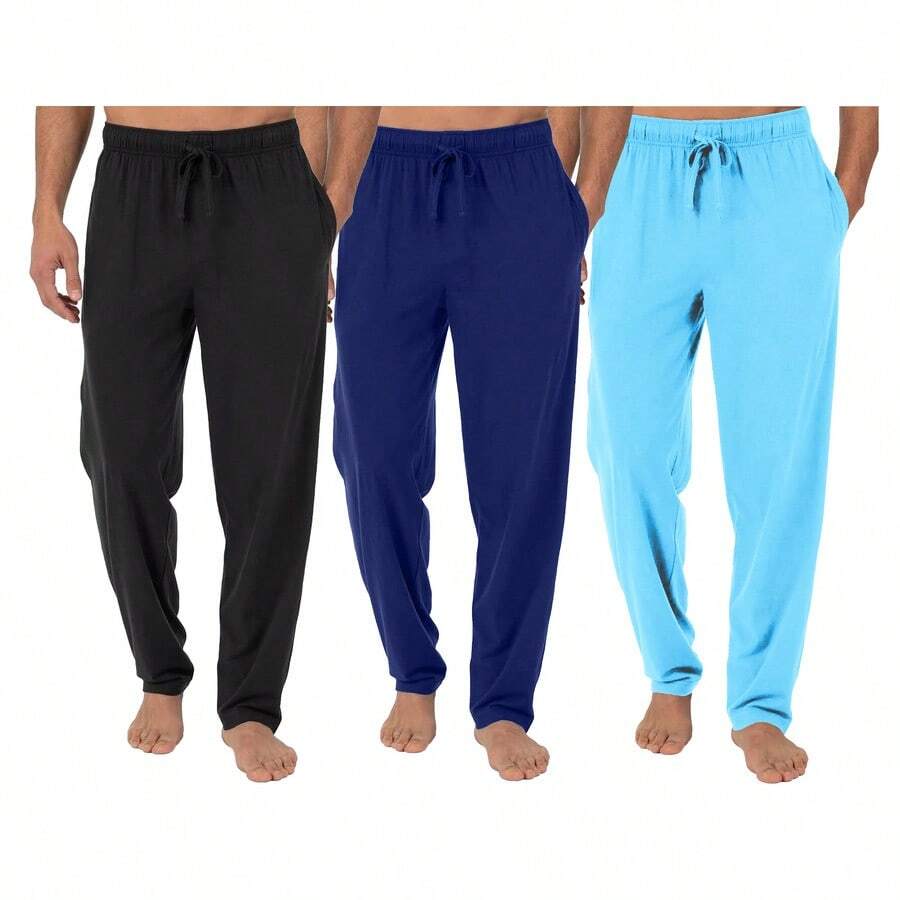 3-Pack Men's Classic Lounge Pajama Pants (S-3XL) - Black - Navy - Blue - View 1