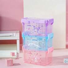Sanrio 3 Sanrio Kuromi Three-Layer Stacked Storage Boxes, Waterproof Plastic Rectangular Storage Boxes, Suitable For Desktop Cosmetics, And Miscellaneous Items Home Bathroom Decor Fall Decor Makeup Organizer Back To School