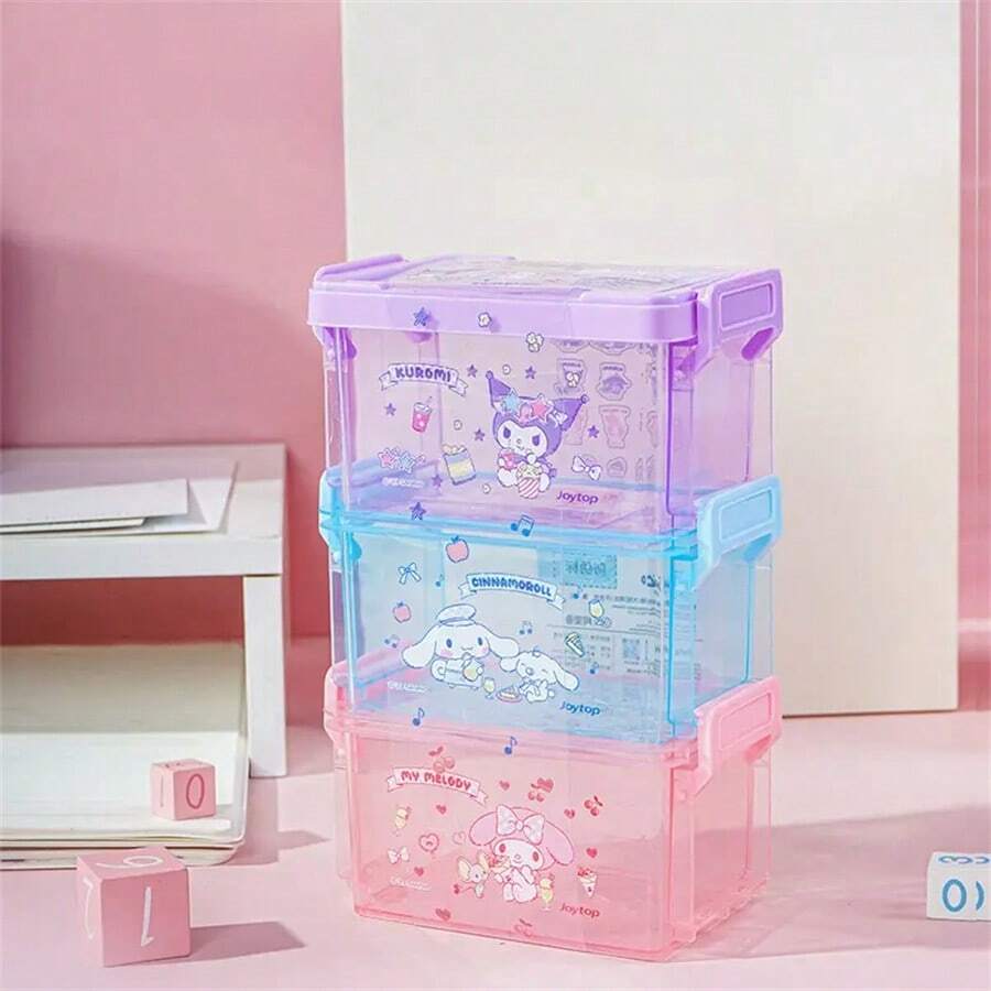 Sanrio 3 Sanrio Kuromi Three-Layer Stacked Storage Boxes, Waterproof Plastic Rectangular Storage Boxes, Suitable For Desktop Cosmetics, And Miscellaneous Items Home Bathroom Decor Fall Decor Makeup Organizer Back To School