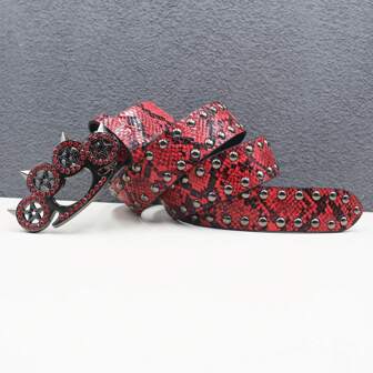 虎爪扣女士皮带 高品质奢华女式腰带铆钉水钻扣朋克哥特 Y2K 蛇纹皮带男式