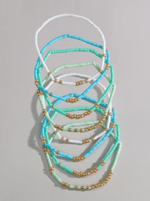 4 peças/Conjunto de Pulseiras Elásticas de Contas de Semente de Turquesa, Pulseiras Artesanais de Contas de Vidro Douradas Boho para Meninas, Joias de Férias (Contas Aleatoriamente Misturadas)