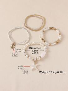 7pcs/Set Bohemian Style Faux Pearl, Starfish & Shell Beaded Multi-Layer Anklet Bracelet Set, Suitable For Women Beach Holiday Casual Wear, Wonderful Holiday Gift - Starfish - View 3