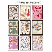 1 件印刷复古红色手绘用餐与葡萄酒和螃蟹欢呼现代美食艺术粉色厨房装饰客厅卧室家居装饰现代简约抽象食物厨房海报酒吧墙壁艺术装饰无框架 - 彩色 - 查看 2