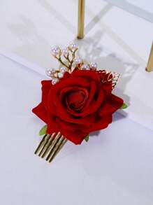 1/2/3 件玫瑰珍珠串珠叶子装饰发夹、发饰、婚礼、新娘发型、侧梳、学校用品