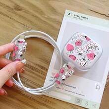 3pcs/Set Cartoon Doodle Strawberry Apple Cable Protector Sleeves, Compatible With IPhone, Suitable For 20w Charging Adapter, Prevent Breakage