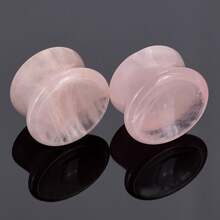 2 piezas de dilatadores de oreja de cuarzo rosa cóncavo, exclusivos para chicas encantadoras - Expansor de orejas de cuarzo rosa - Ver 2