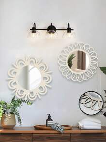 1/2pcs Charming Vintage Round Wall Decor Mirrors, Sunflower Shaped Wooden Framed Hanging Mirror For Living Room, Bedroom, Dining Room, Bathroom, Unique Decorative Mirror, Size 22.5cm/8.6inch, Special Birthday, Holiday, Graduation Gift