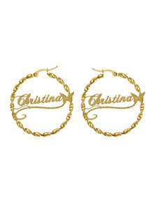Customized Shiny Frosted Name Fried Dough Twists Ear Ring, Simple Style Personalized Charm Heart Shaped Crown Letter Lady Ring Ear Ring, Stainless Steel Exquisite Handmade Ear Ring Bride Wedding Jewelry Family Gift, Suitable For Mother's Day Gift, Birthday Anniversary Gift For Her