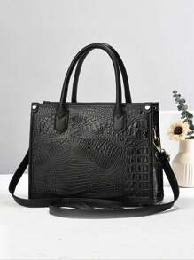 3-Piece Set: Crocodile Pattern Faux Leather Luxury Handbag, Elegant Large Capacity Fashion Handbag, Includes Shoulder Bag And Clutch. Suitable For Travel, Shopping, Commuting. New Stylish Women's Tote, Shoulder, Cross-Body Bag, Versatile & Spacious For Back To School Season
